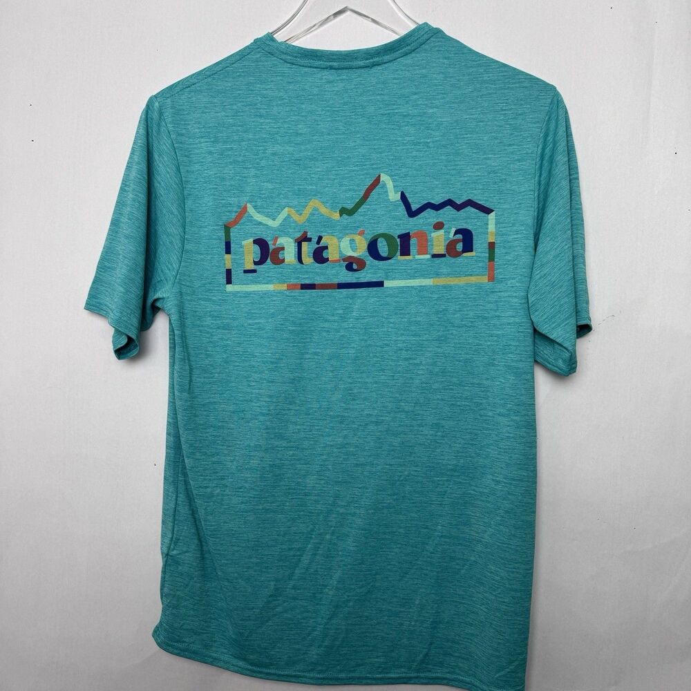 Patagonia Capilene Cool Daily Men's Teal T-Shirt Small save our planet